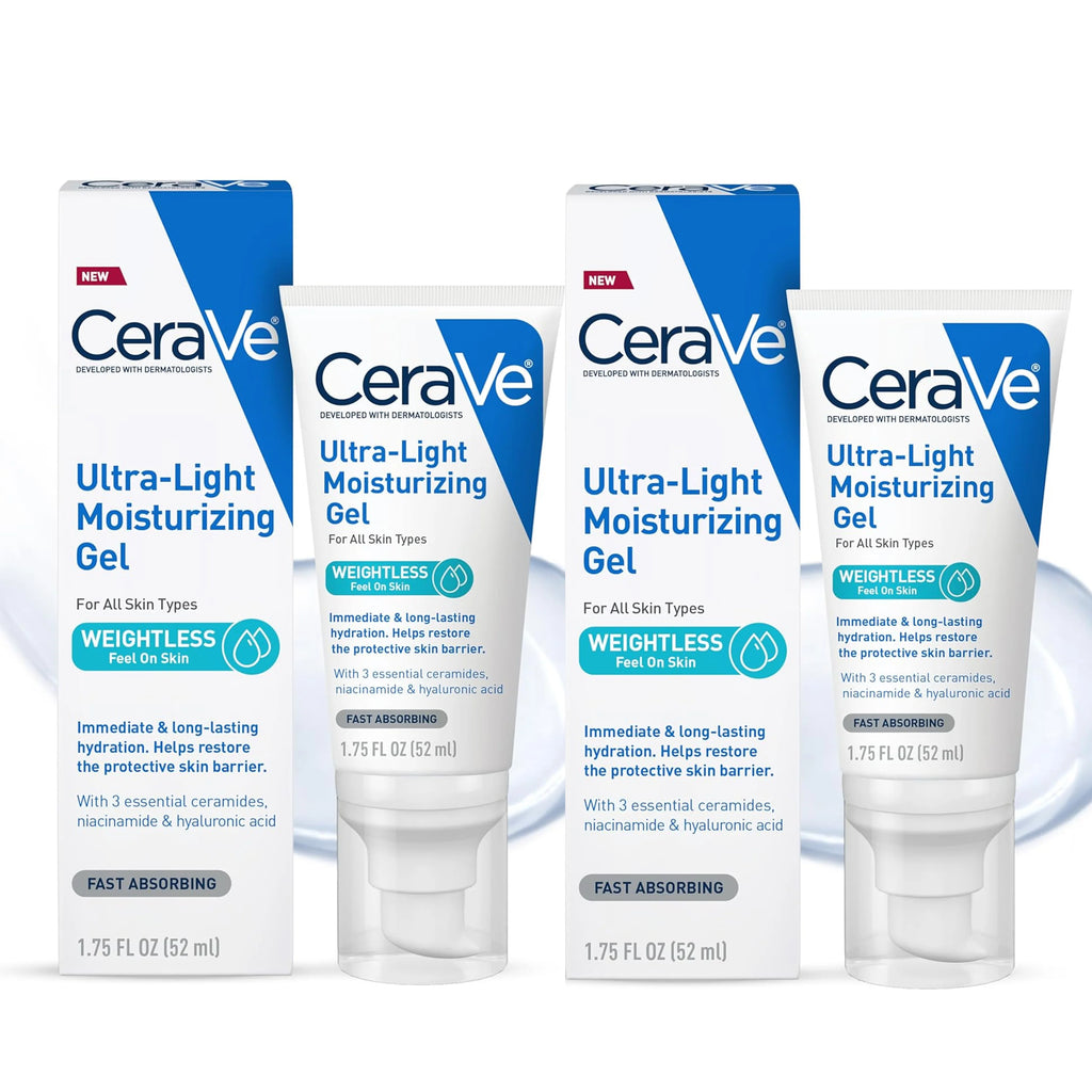 CeraVe Ultra-Light Hydrating Face Moisturizer Gel With Ceramides Niacinamide Hyaluronic Acid Oil-Free Fragrance Free 1.75 FL Oz BeautyBond