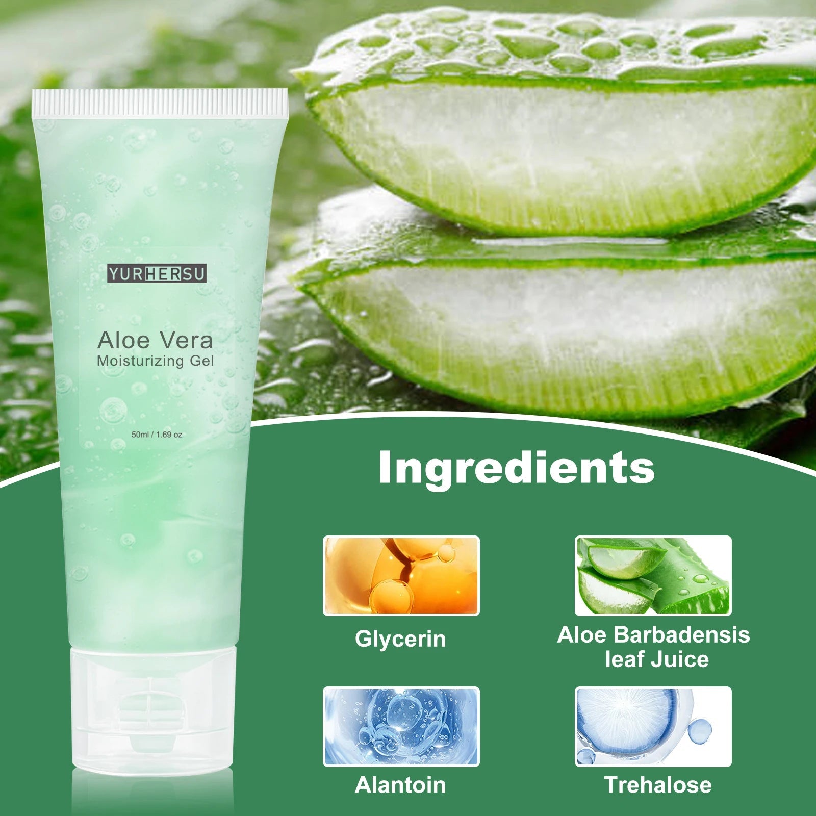 Aloe Vera Gel for Face, Daily Moisturizer & Makeup Primer, 100% Natural, Soothing, Hydrating, Non Greasy, Fast Absorb (50ml) BeautyBond