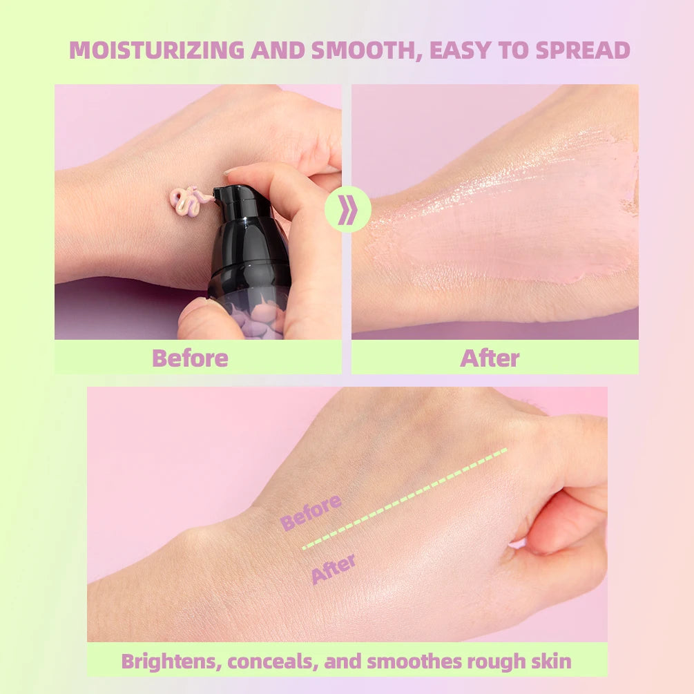 QIBEST Face Makeup Primer Tri-color Cream Brighten Contour Color Isolation Waterproof Foundation Natural Makeup Base Cream BeautyBond