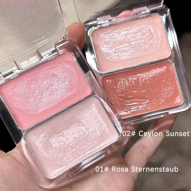Two-color jelly glow blush, milk peach pink apricot red gem rouge Korean makeup, cream texture, low saturation brightening BeautyBond