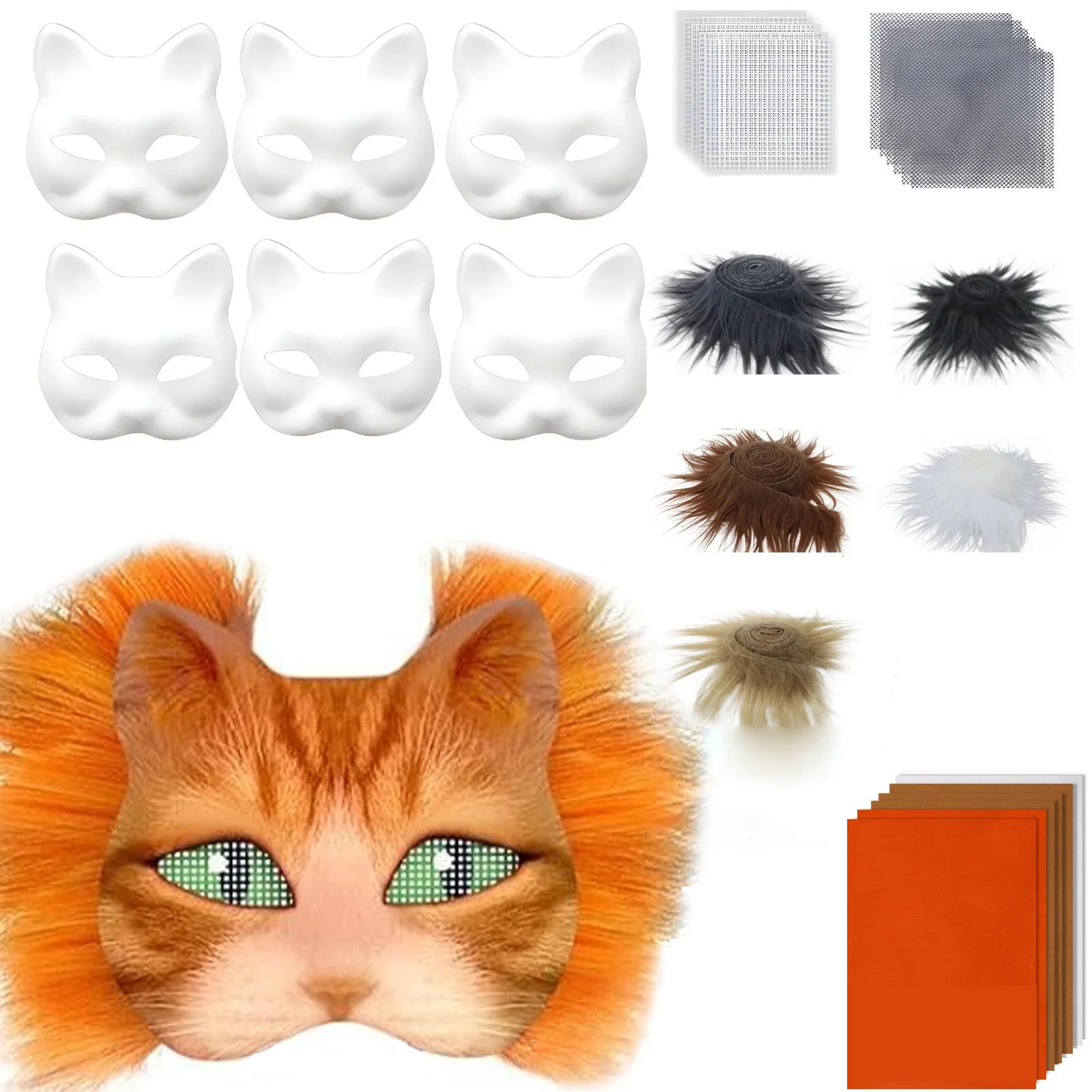 Therian Cat Mask DIY Kit — With Felt Fabric, Eye Mesh & Faux Wool BeautyBond