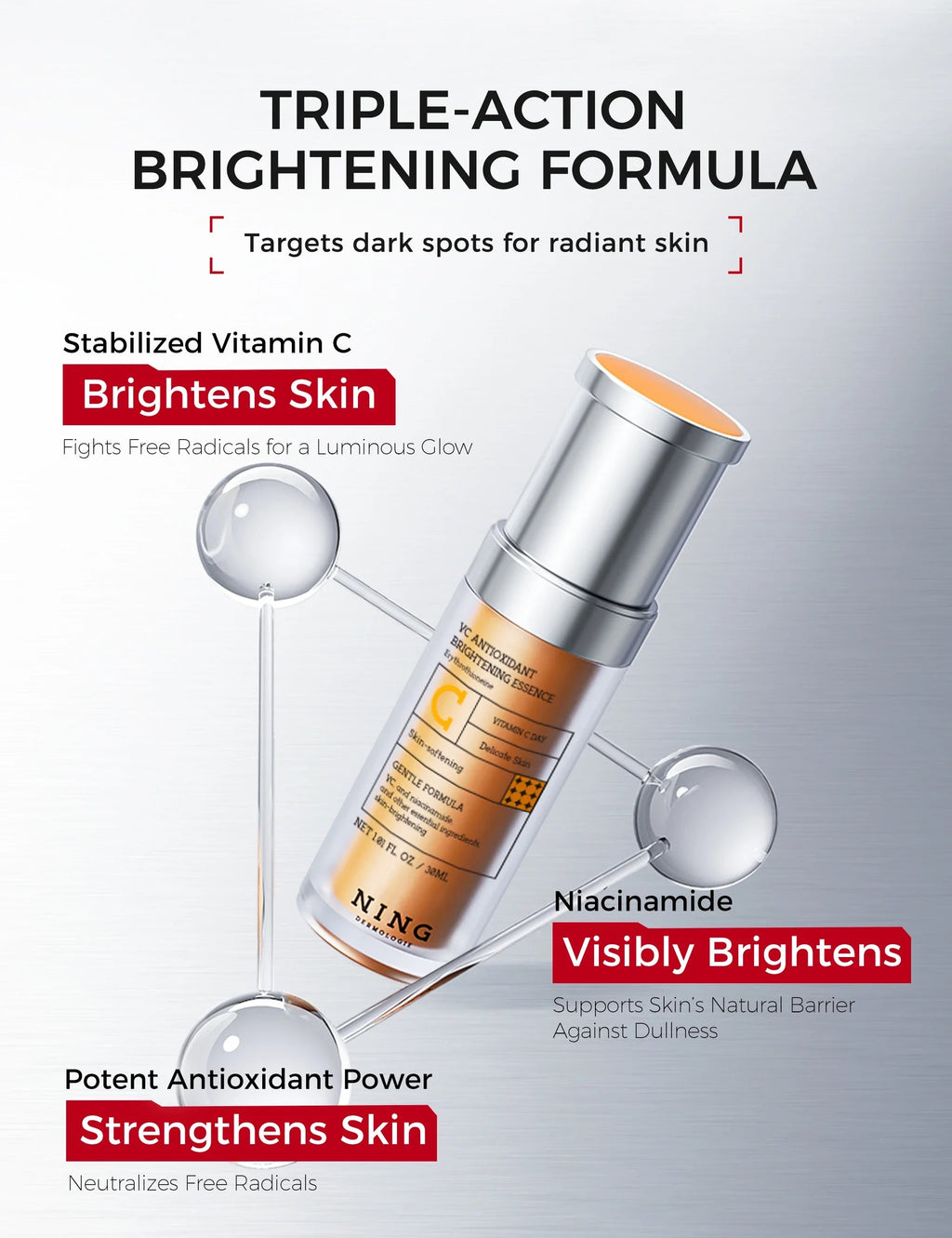 30ml x 3 Vitamin C Face Serum – Niacinamide + Calendula Extract, Hydrating Moisture Care for Radiance & Even-Looking Tone BeautyBond