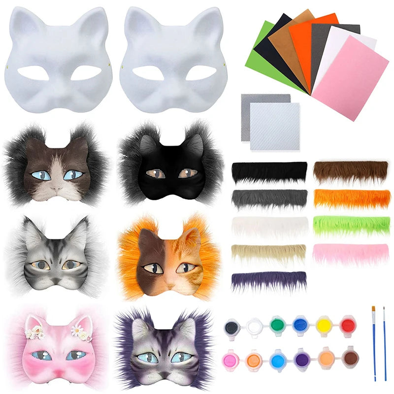 Therian Mask Kit Paper Blank Masks Half Face Mask Therian Mask set Hand Drawn Animal Cat Mask DIY Masks Cosplay Party Gifts BeautyBond