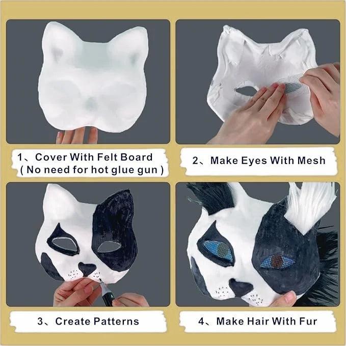 Therian Mask DIY Kit — Bulk Set with Faux Fur, Felt & Mesh (6/12/30 Sets) BeautyBond