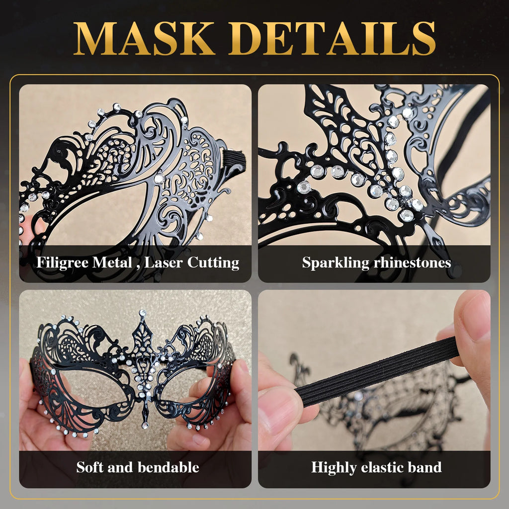 Black Metal Venetian Masquerade Mask Elegant Simple Design with Intricate Details Perfect for Prom Parties Halloween Mardi Gras BeautyBond