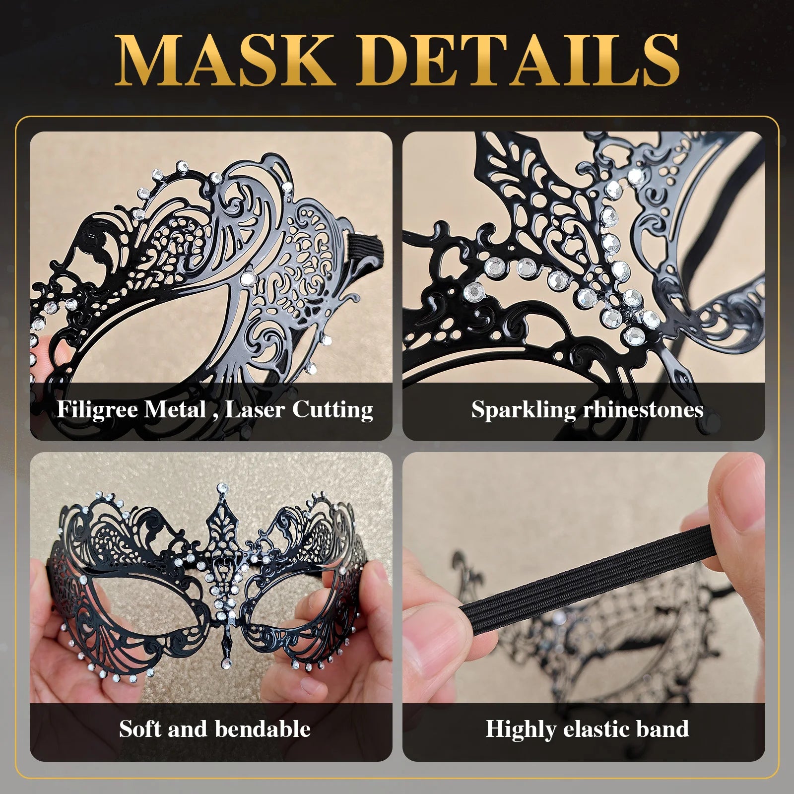 Black Metal Venetian Masquerade Mask Elegant Simple Design with Intricate Details Perfect for Prom Parties Halloween Mardi Gras BeautyBond