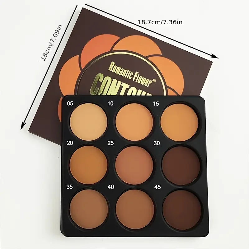 9-Color Dark Bronze Foundation Palette, Contouring, Concealer, Makeup Setting, Oil-Control Foundation, Shadow, Nose Shadow Palette, Matte Natural with Delicate Glitter BeautyBond