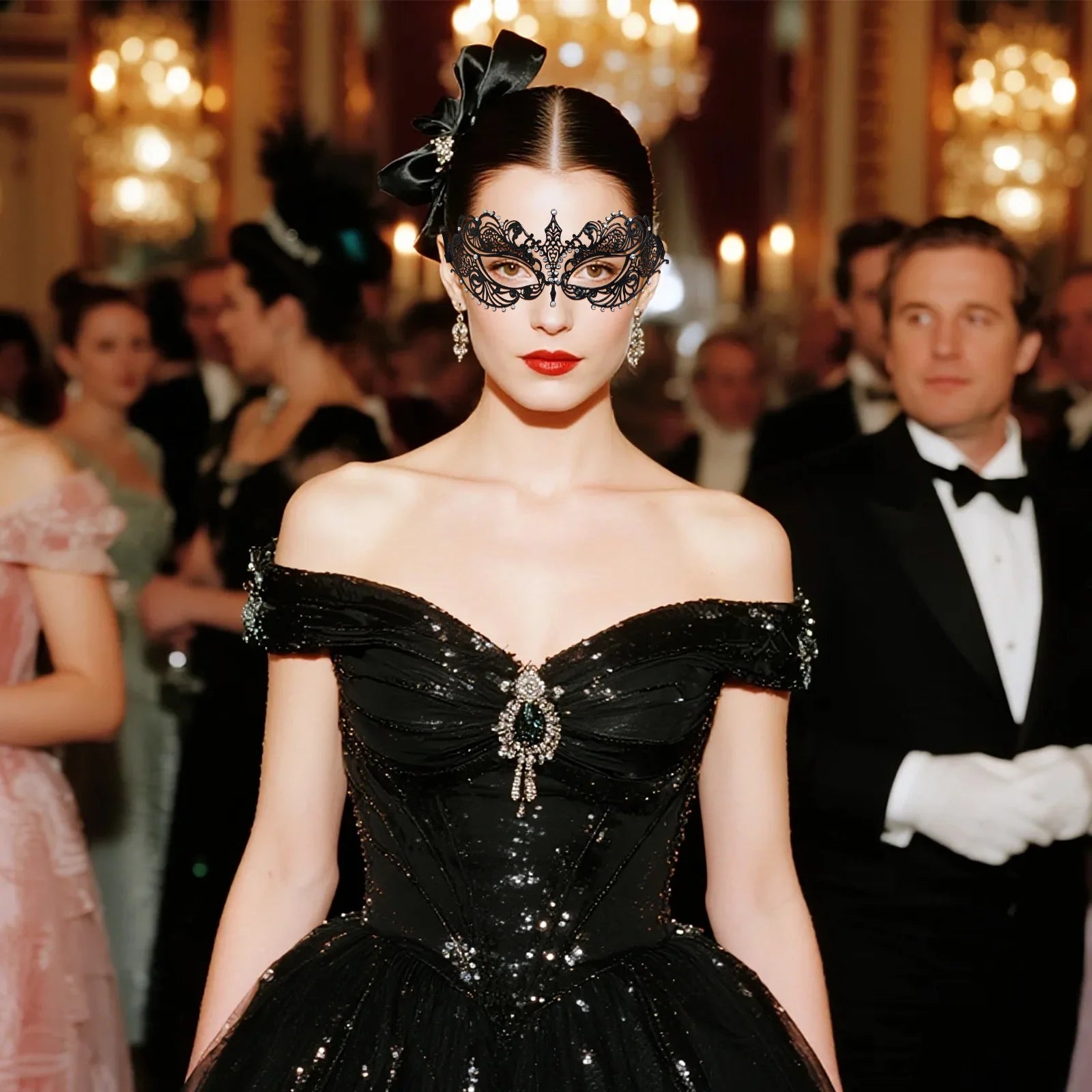 Black Metal Venetian Masquerade Mask Elegant Simple Design with Intricate Details Perfect for Prom Parties Halloween Mardi Gras BeautyBond