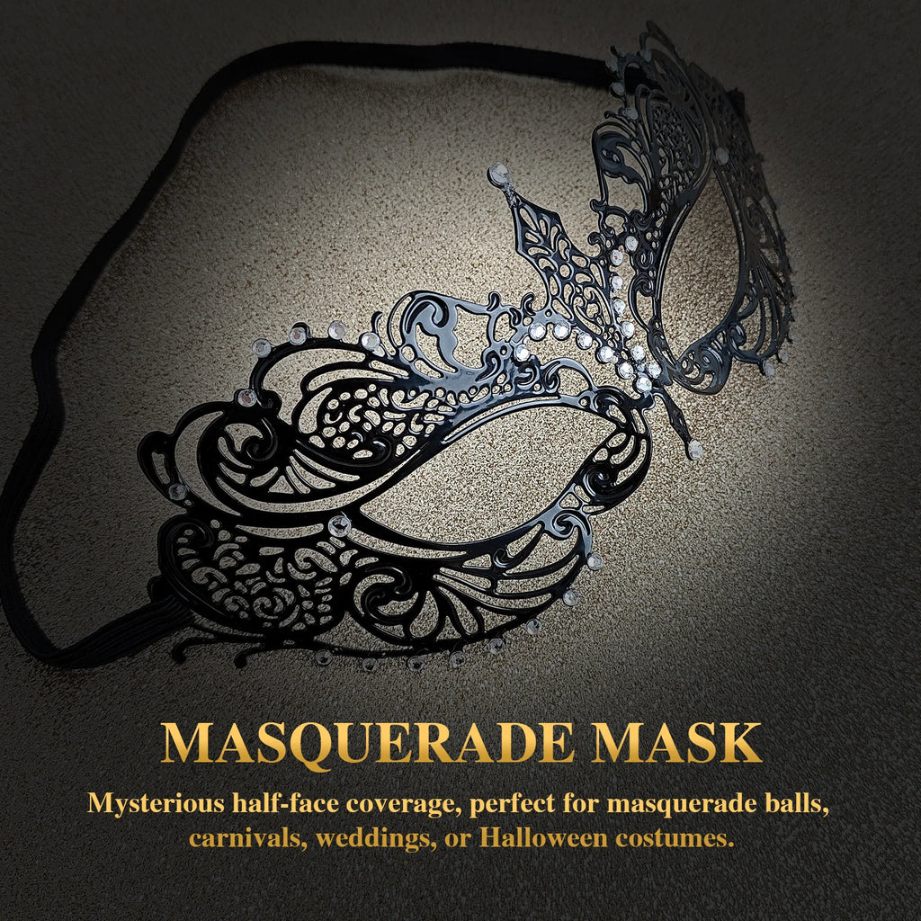 Black Metal Venetian Masquerade Mask Elegant Simple Design with Intricate Details Perfect for Prom Parties Halloween Mardi Gras BeautyBond