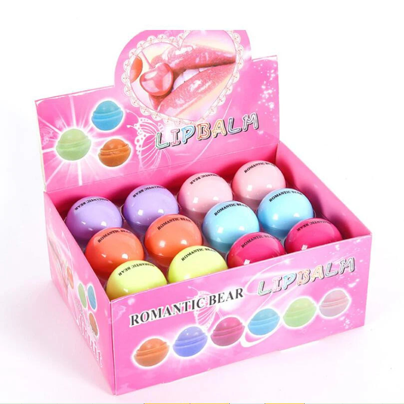 Fruit Flavor Lip Balm Cute Round Ball Pure Natural Plant Kids Baby Girls Lips Balm Moisturizing Romantic Bear BeautyBond