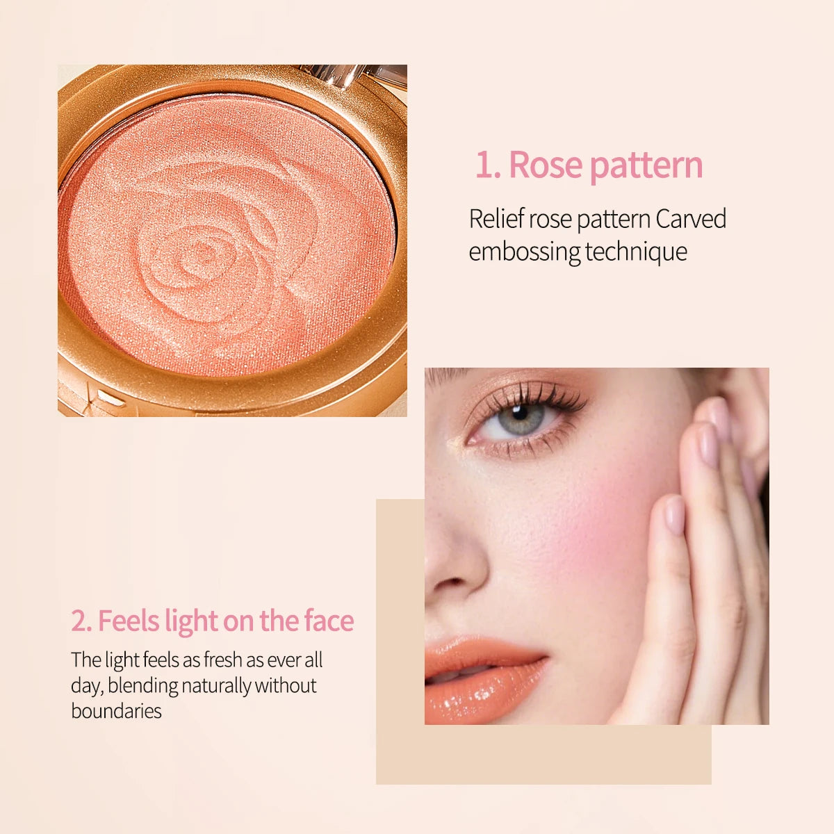 Flowers Pearlescent Shimmer Blush Powder, Single-color Blush, Fine Powder, Improves Skin Tone, Blush Without Flying Powder BeautyBond