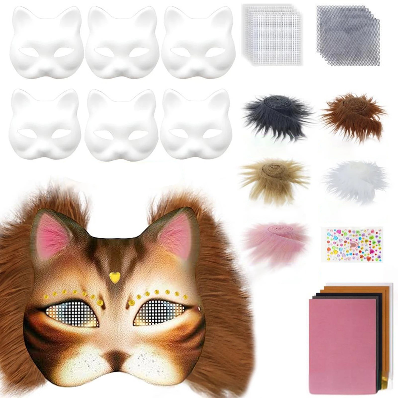 Unpainted Therian Mask Kit Paper Blank Masks Half Face Hand-painted Cat Mask DIY Masks For Masquerade Cosplay Party Christmas BeautyBond