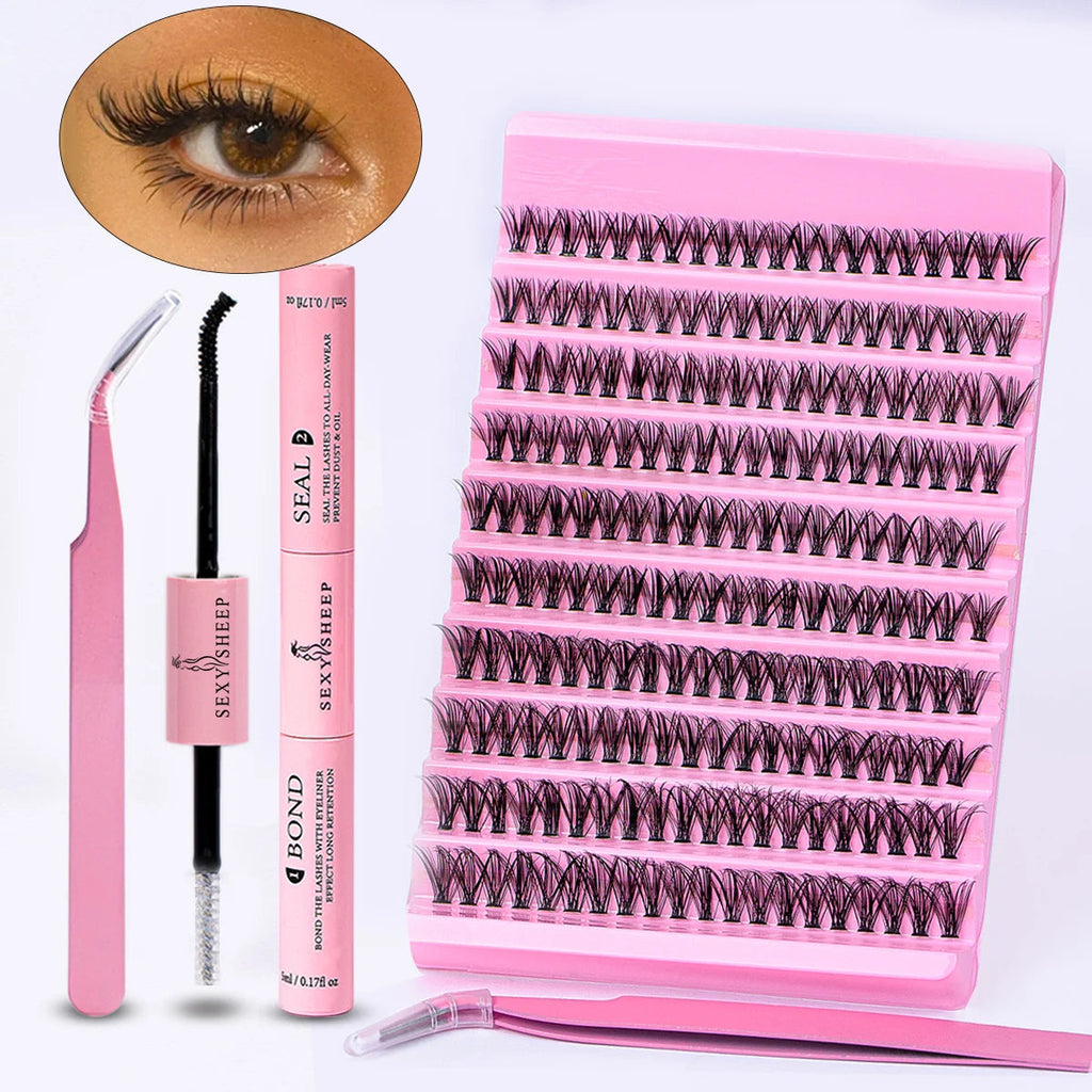 DIY Eyelash Extension Kit 200pcs Individual Lashes Cluster D Curl, 8-16mm Mix Lash Clusters with Lash Tweezers BeautyBond