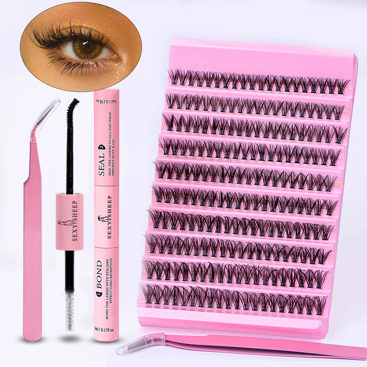 DIY Eyelash Extension Kit 200pcs Individual Lashes Cluster D Curl, 8-16mm Mix Lash Clusters with Lash Tweezers BeautyBond