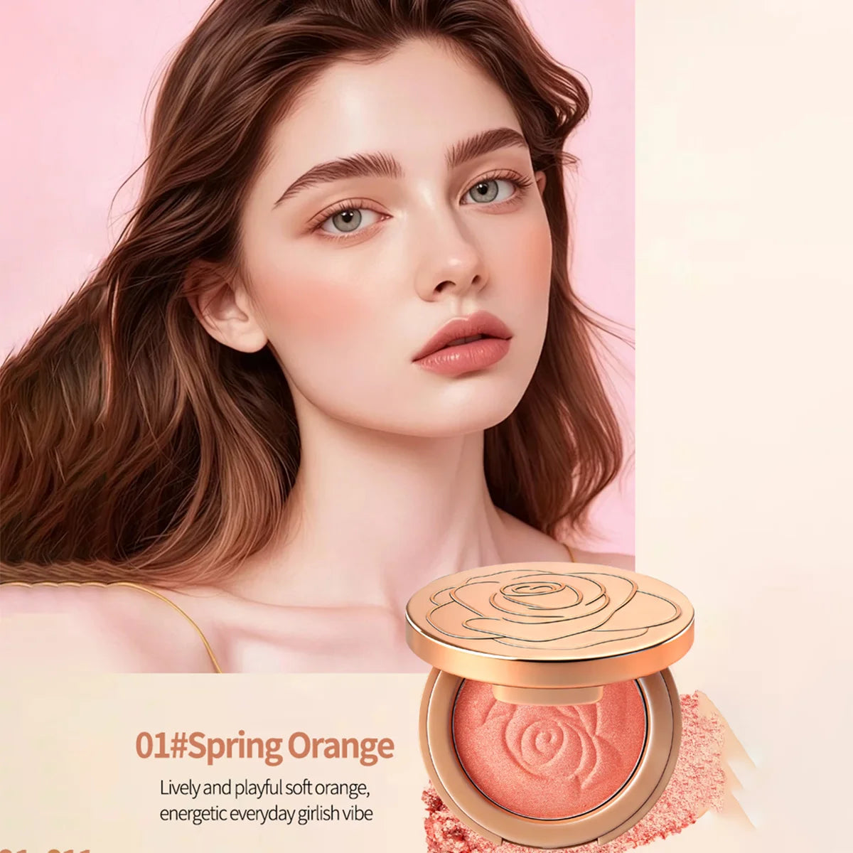 Flowers Pearlescent Shimmer Blush Powder, Single-color Blush, Fine Powder, Improves Skin Tone, Blush Without Flying Powder BeautyBond