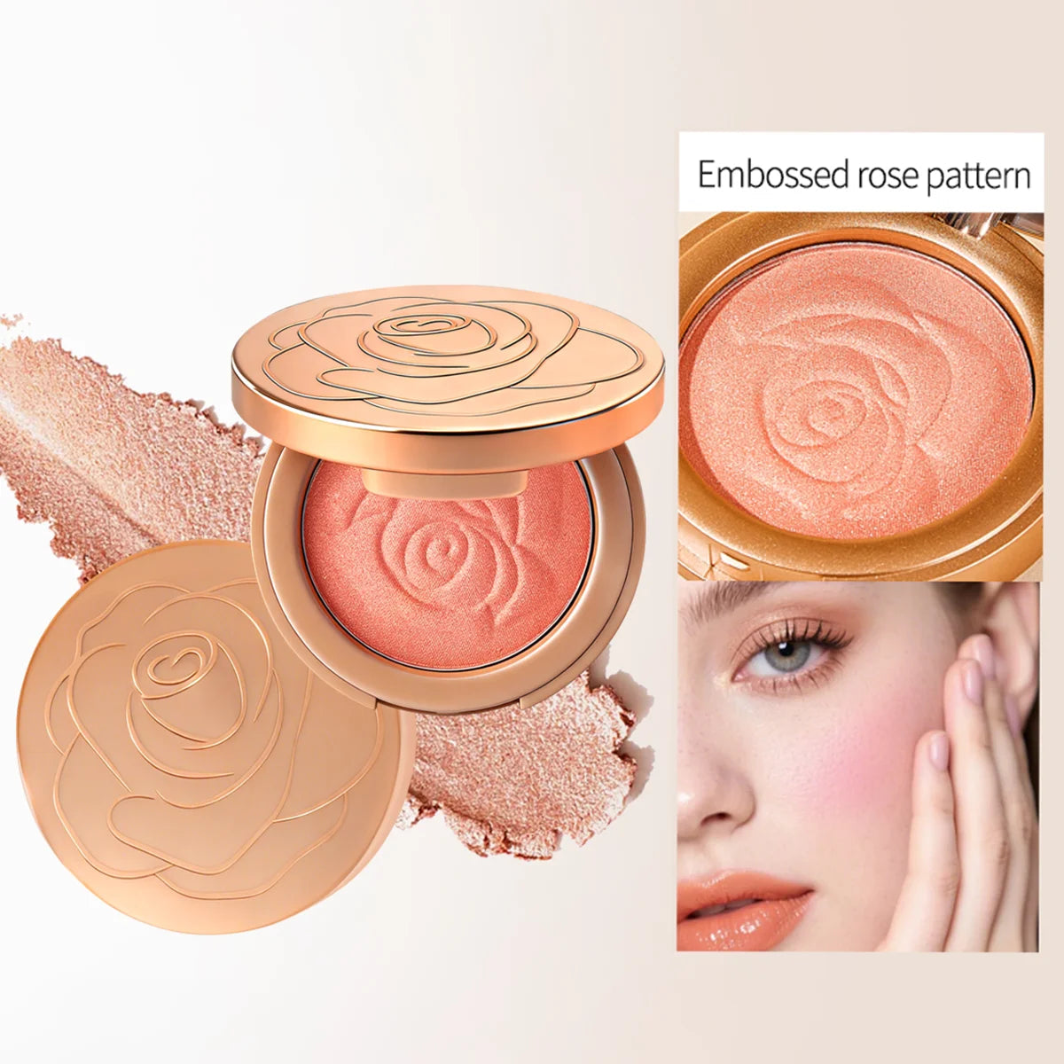 Flowers Pearlescent Shimmer Blush Powder, Single-color Blush, Fine Powder, Improves Skin Tone, Blush Without Flying Powder BeautyBond