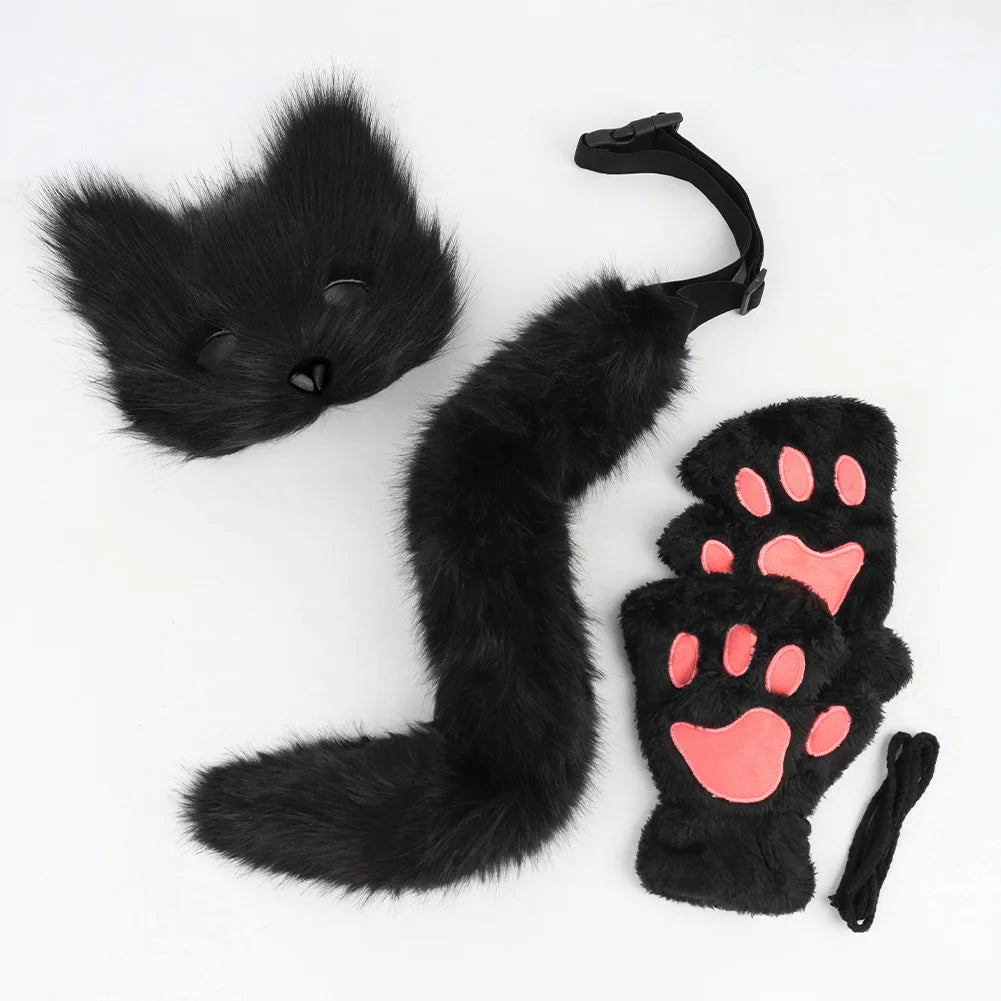 Therian Mask and Tail Halloween Costume Furry Cat Mask for Halloween Party Role Play Birthday Festival Stage Performance BeautyBond