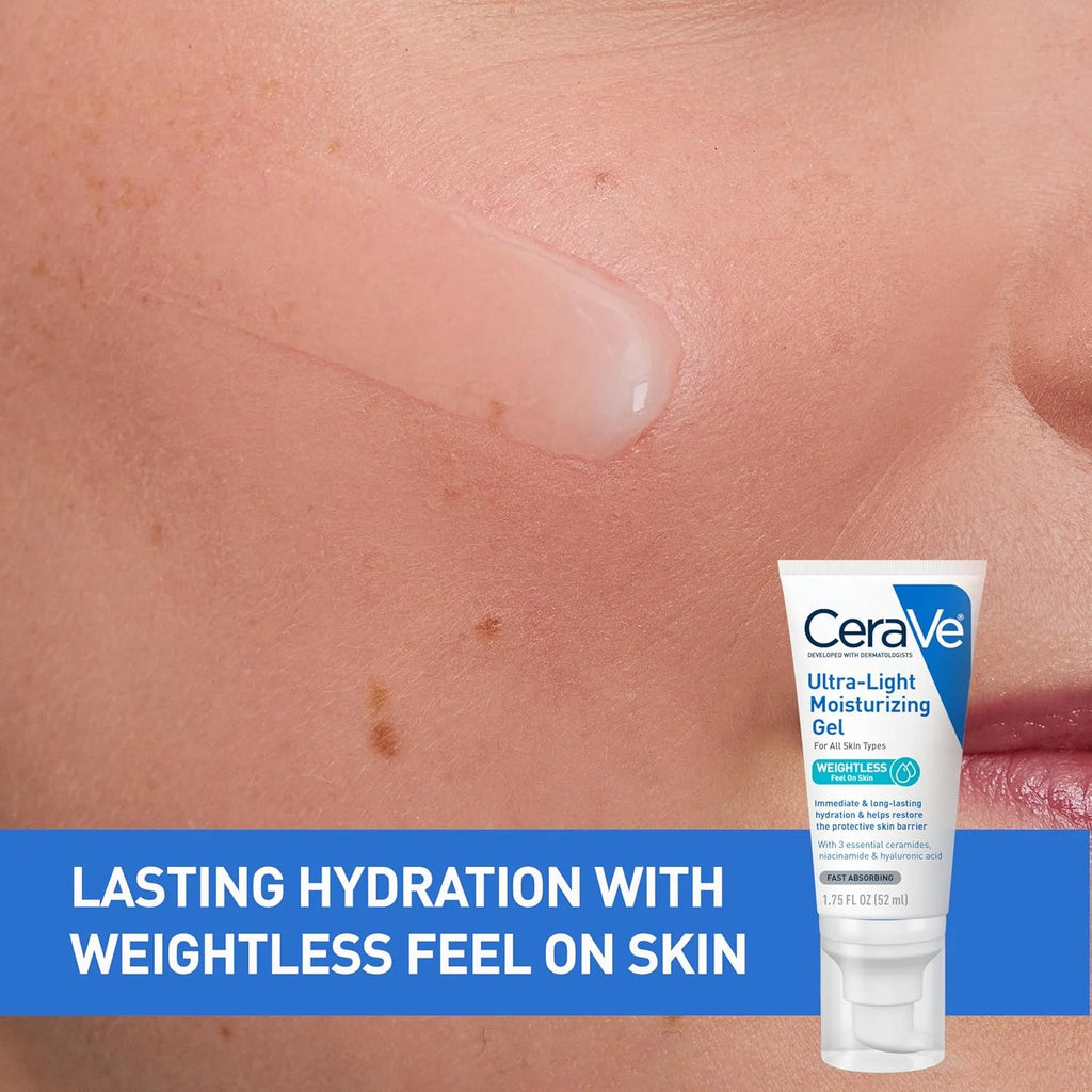 CeraVe Ultra-Light Hydrating Face Moisturizer Gel With Ceramides Niacinamide Hyaluronic Acid Oil-Free Fragrance Free 1.75 FL Oz BeautyBond