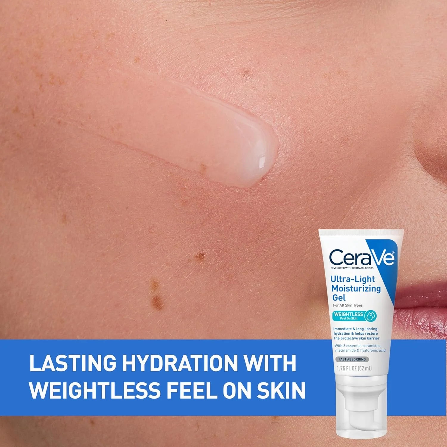 CeraVe Ultra-Light Hydrating Face Moisturizer Gel With Ceramides Niacinamide Hyaluronic Acid Oil-Free Fragrance Free 1.75 FL Oz BeautyBond