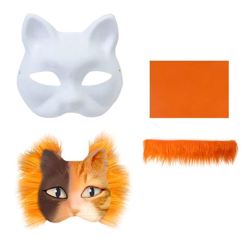 3pcs/set DIY Handmade Graffiti Half Face Therian Mask Set Blank Masks Hand Painted Animal Party Gifts Masquerade Party BeautyBond