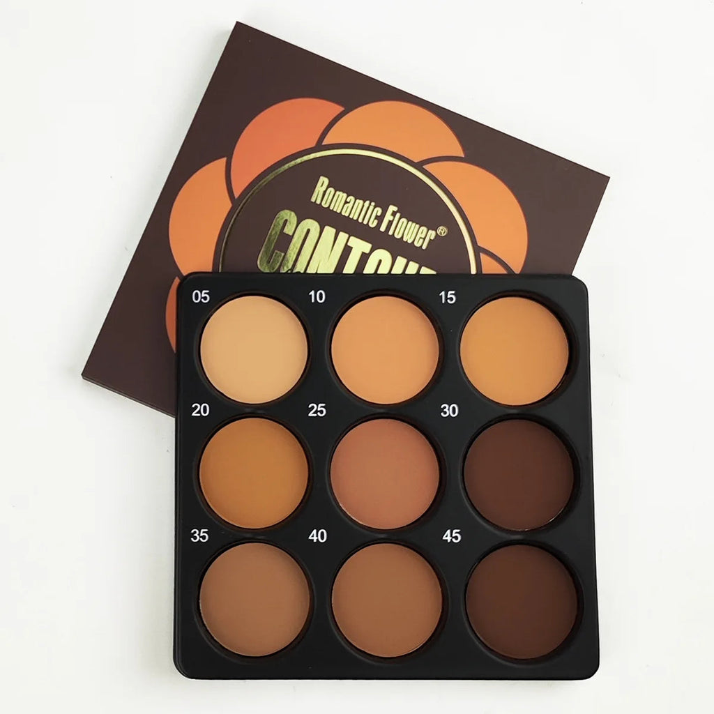 9-Color Dark Bronze Foundation Palette, Contouring, Concealer, Makeup Setting, Oil-Control Foundation, Shadow, Nose Shadow Palette, Matte Natural with Delicate Glitter BeautyBond