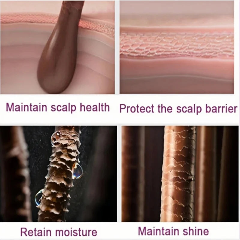 Scalp health and care benefits with close-up images of scalp texture and a hair strand.