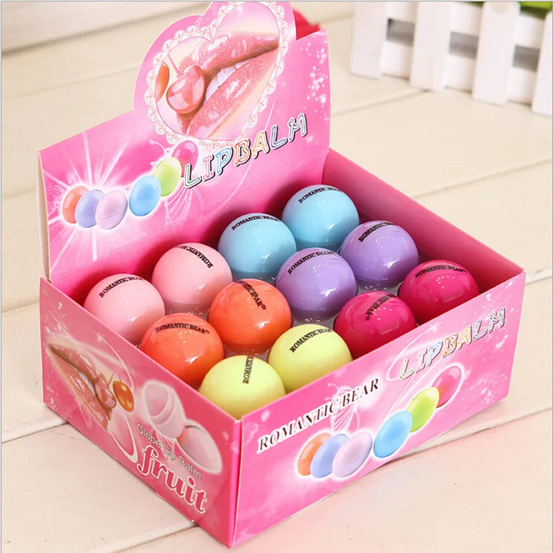 Fruit Flavor Lip Balm Cute Round Ball Pure Natural Plant Kids Baby Girls Lips Balm Moisturizing Romantic Bear BeautyBond