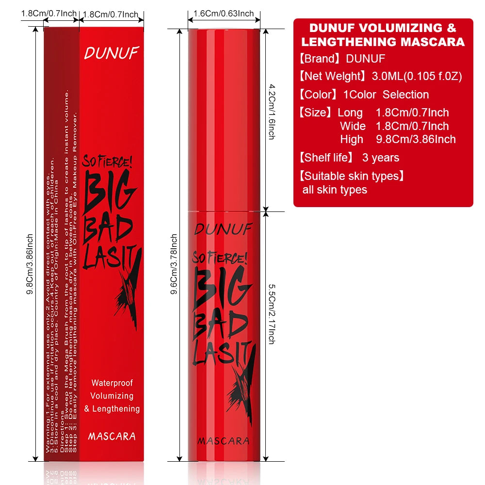 DUNUF 1 Pcs Long Lasting Mascara Thin Thick Waterproof Curl does not Easily Stain Sweat-proof and Non-smudging Beginner Friendly BeautyBond