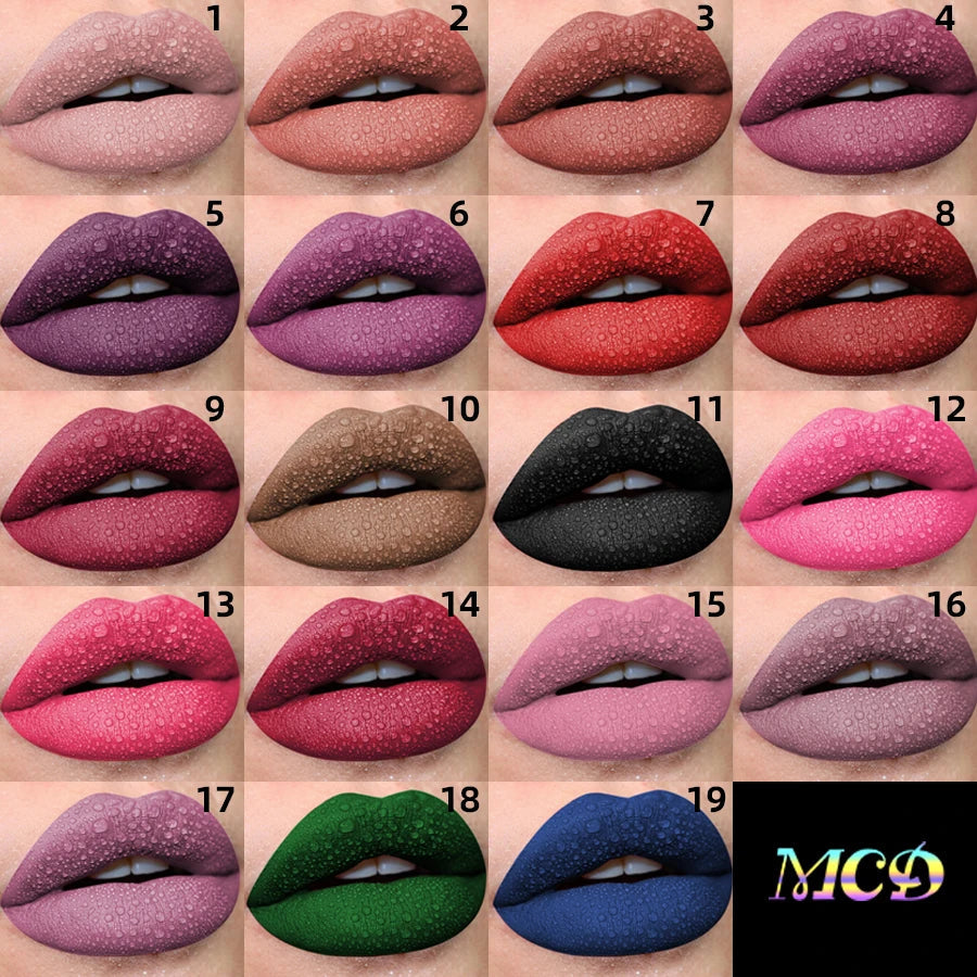 19 colors Matte Velvet Lip Gloss Waterproof Liquid Lipstick Nude Black Lips tint Makeup Lip Glaze Cosmetics Red Lip Stain Beauty BeautyBond