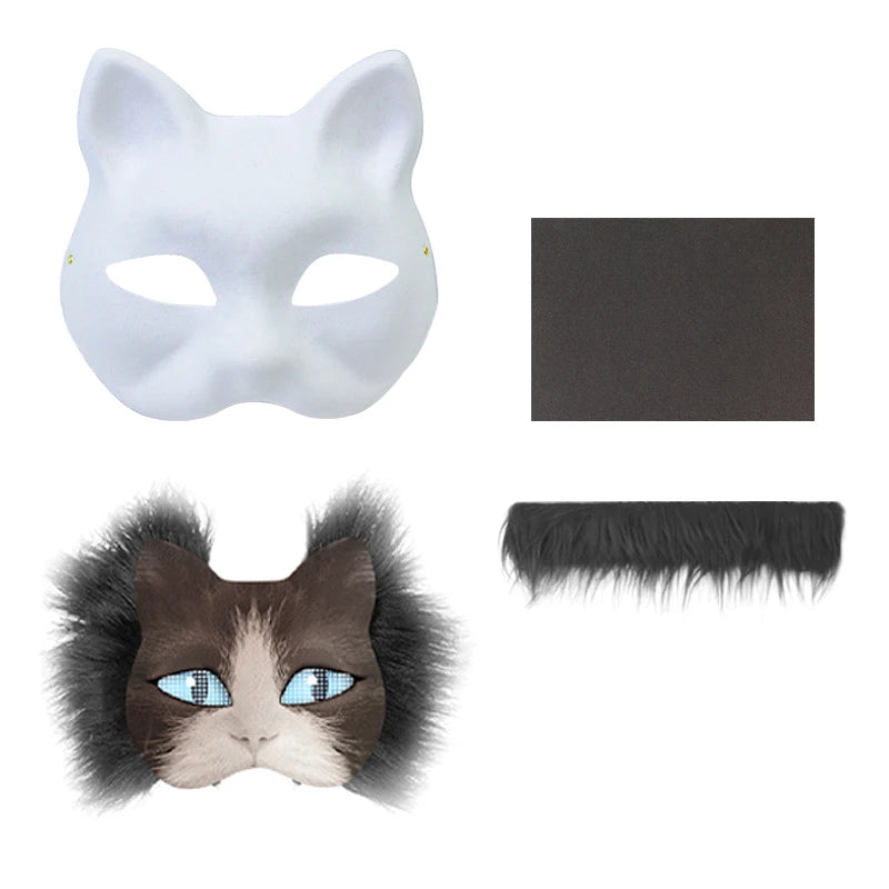 3Pcs DIY Handmade Graffiti Half Face Mask Therian Mask Kit Blank Mask Half Face Hand Drawn Animal Cat Fox Mask Party Gifts BeautyBond