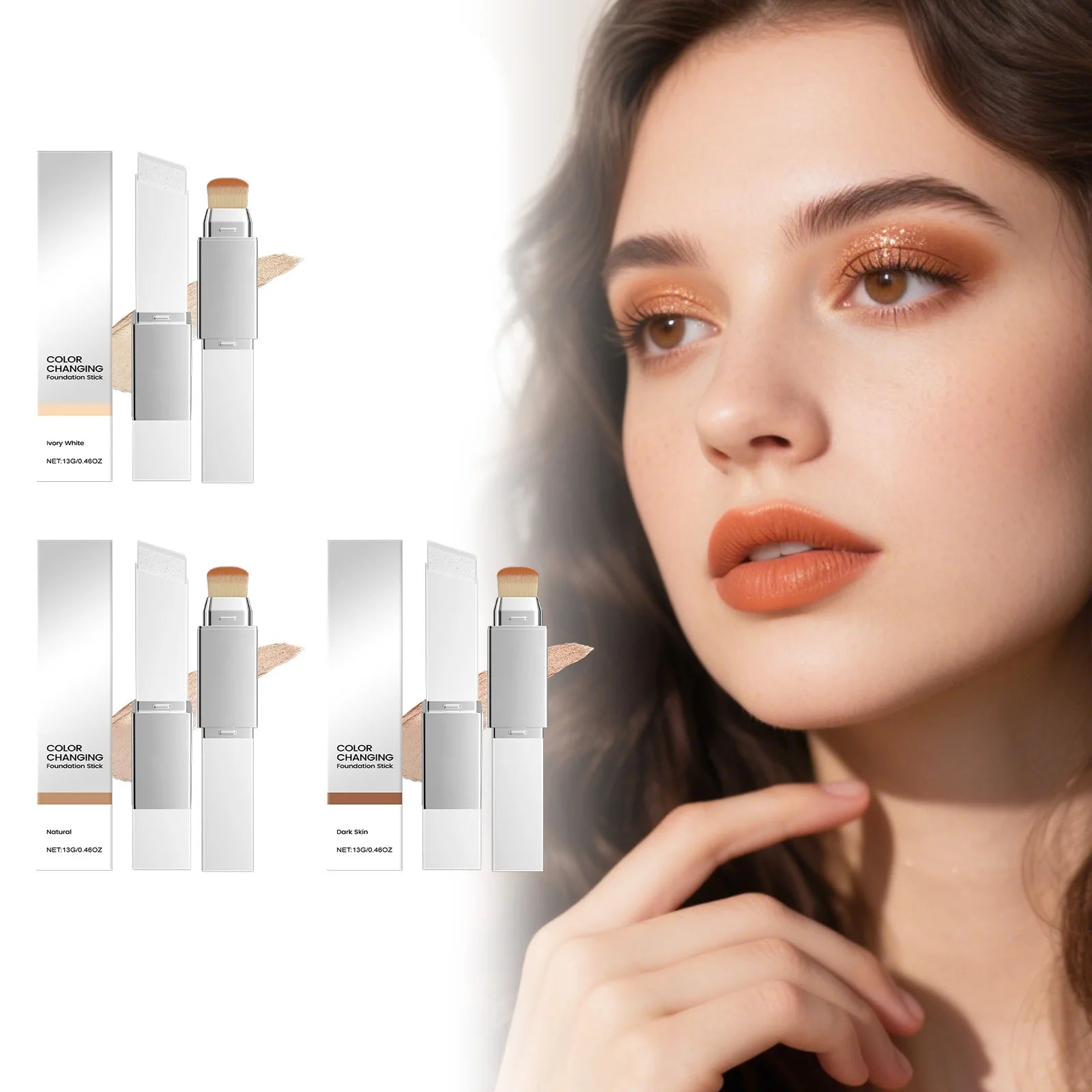 2-in-1 Color-Changing Foundation Make-Up Stick Liquid Double Head with Brush Lightweight Brightening Matte Liquid Base Cosmetics BeautyBond