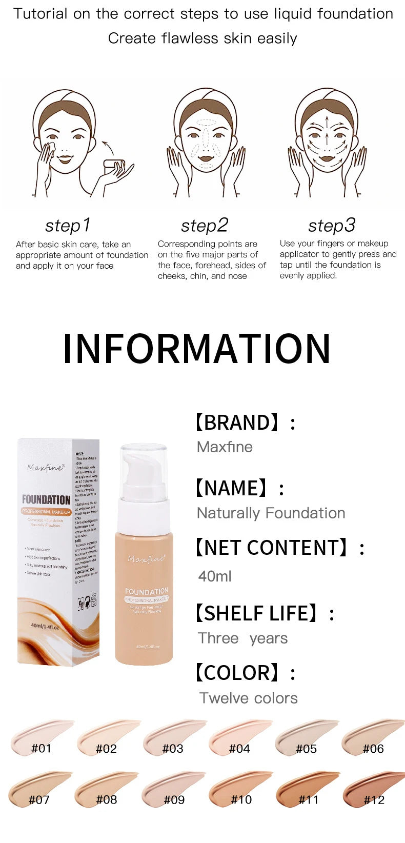 Liquid Foundation Effective Concealer Waterproof Sweat-resistant Makeup Professional Cosmetics BeautyBond