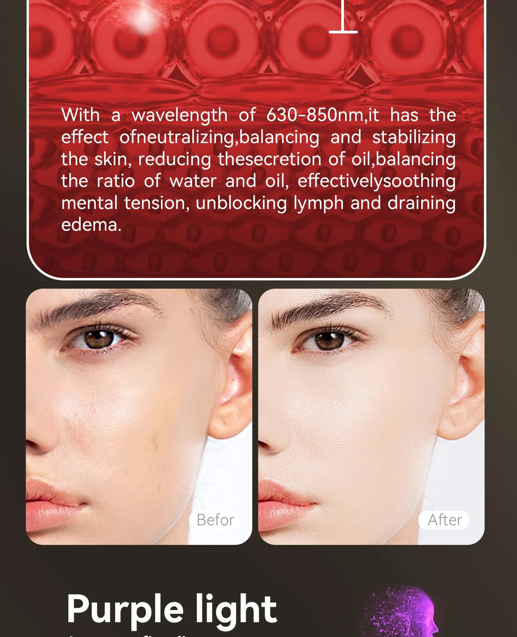 Hello Face Portable Red Infrared Blue LED Light Therapy Face Mask Acne Treatment, Skin Rejuvenation, Home Use for All Skin Types BeautyBond