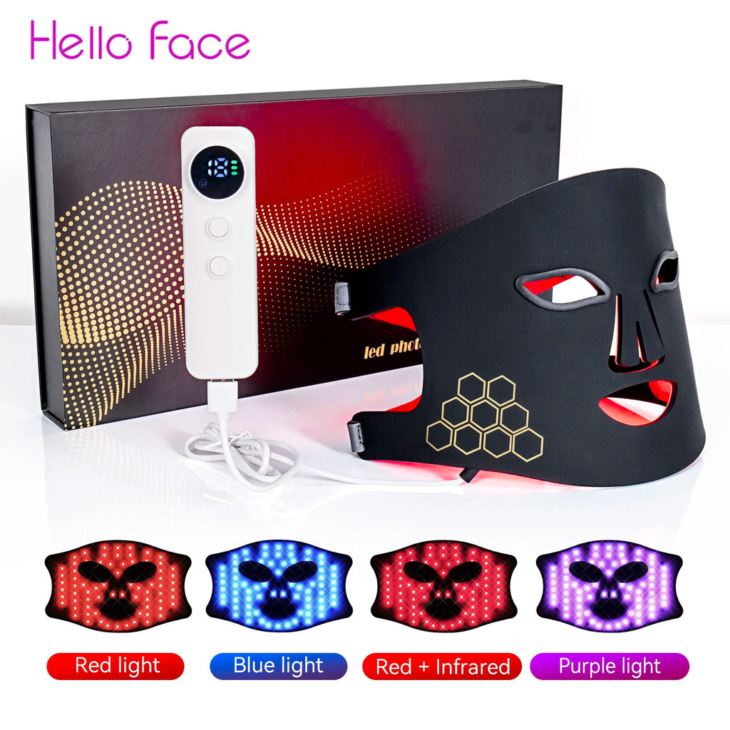 Hello Face Portable Red Infrared Blue LED Light Therapy Face Mask Acne Treatment, Skin Rejuvenation, Home Use for All Skin Types BeautyBond