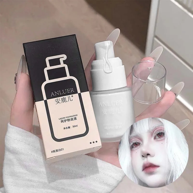 Pure White Liquid Foundation 30ml Matte Full Coverage Long Lasting Waterproof Face Makeup Base Cream For Cosplay Halloween Stage BeautyBond