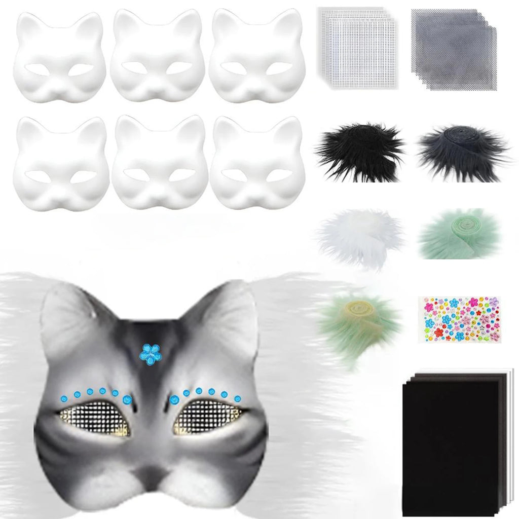 Unpainted Therian Mask Kit Paper Blank Masks Half Face Hand-painted Cat Mask DIY Masks For Masquerade Cosplay Party Christmas BeautyBond
