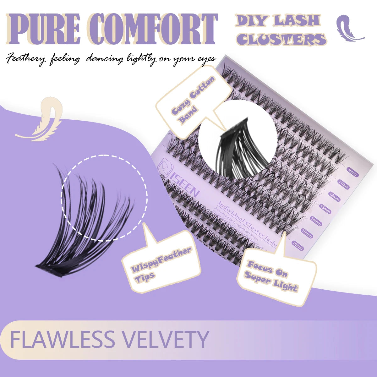 Eyelashes Cluster Cat Eye Lashes Natural long Lashes Individual Lashes Mixed Length Eyelash Extension DIY Lashes BeautyBond