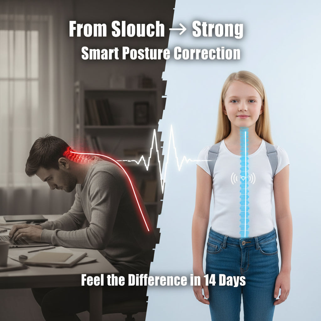 Hunchback corrector device with digital display on a white background