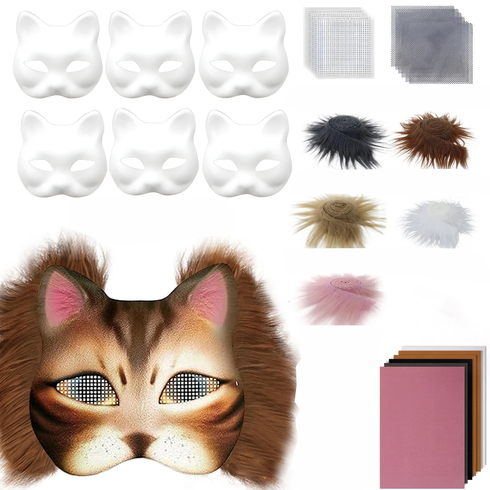 Therian Cat Mask DIY Kit — With Felt Fabric, Eye Mesh & Faux Wool BeautyBond