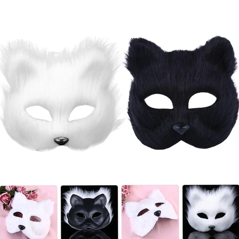 Plush Therian Mask Halloween Cosplays Costume Accessorie Dress up Sexy Cats Mask Half Face Faux Furs Foxes  Mask BeautyBond