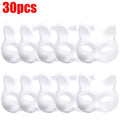10-50PCS Therian Masks With Straps White Cat Masks Blank DIY Halloween Mask Animal Half Facemasks Masquerade Cosplay Party BeautyBond