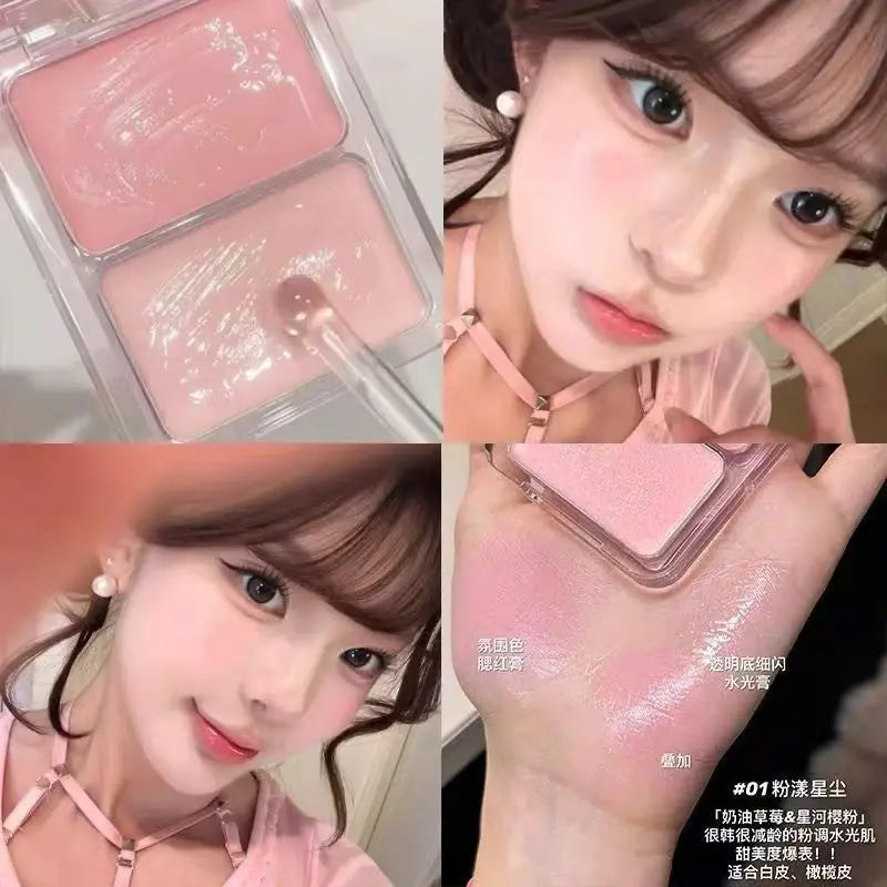 Two-color jelly glow blush, milk peach pink apricot red gem rouge Korean makeup, cream texture, low saturation brightening BeautyBond