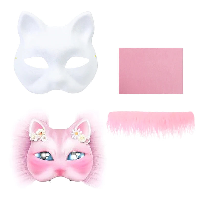 3pcs/set DIY Handmade Graffiti Half Face Therian Mask Set Blank Masks Hand Painted Animal Party Gifts Masquerade Party BeautyBond