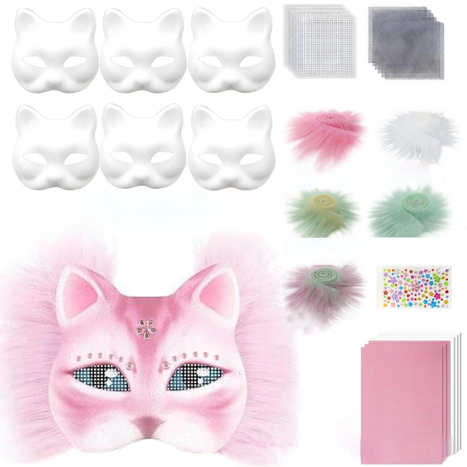 Unpainted Therian Mask Kit Paper Blank Masks Half Face Hand-painted Cat Mask DIY Masks For Masquerade Cosplay Party Christmas BeautyBond