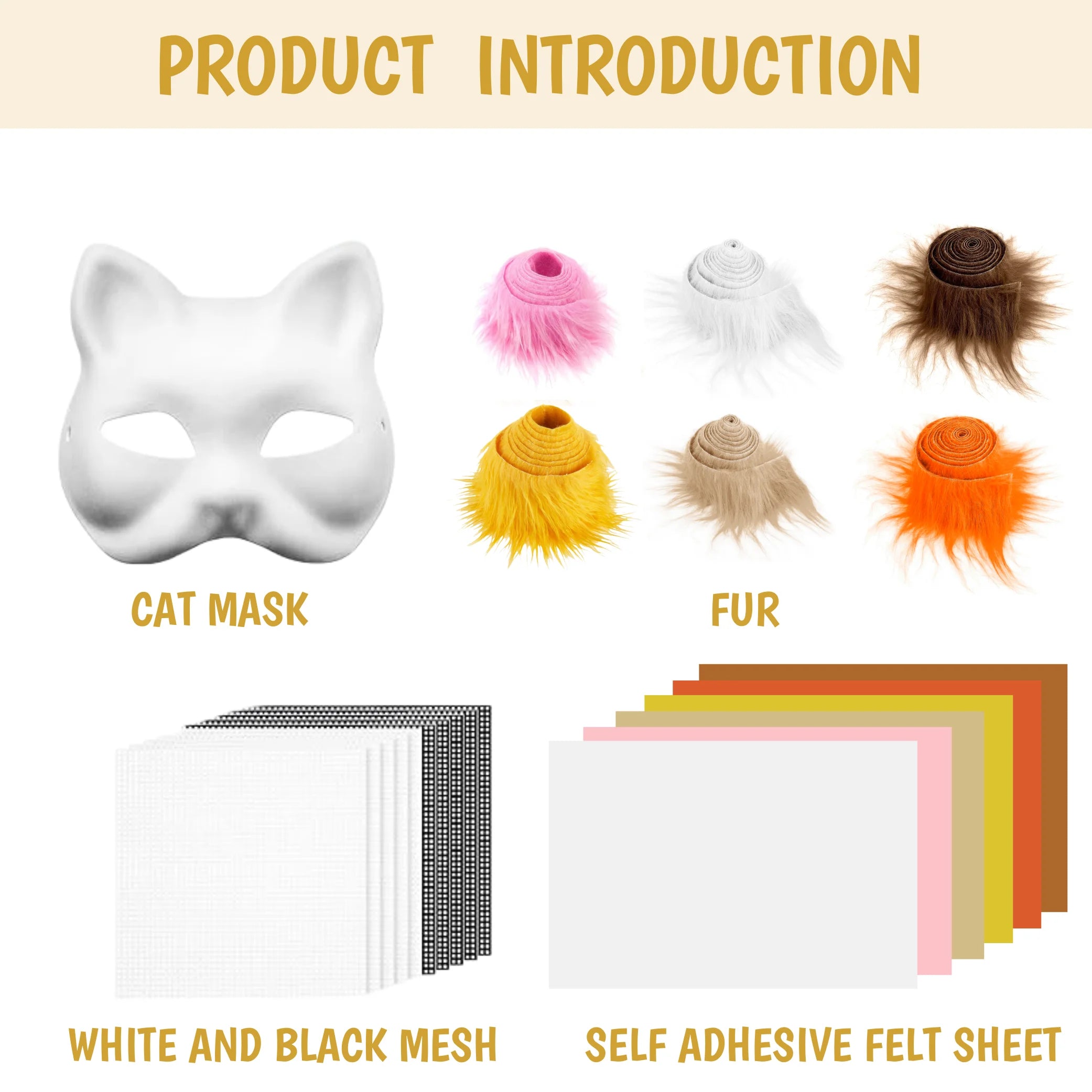 Therian Mask DIY Kit — Bulk Set with Faux Fur, Felt & Mesh (6/12/30 Sets) BeautyBond