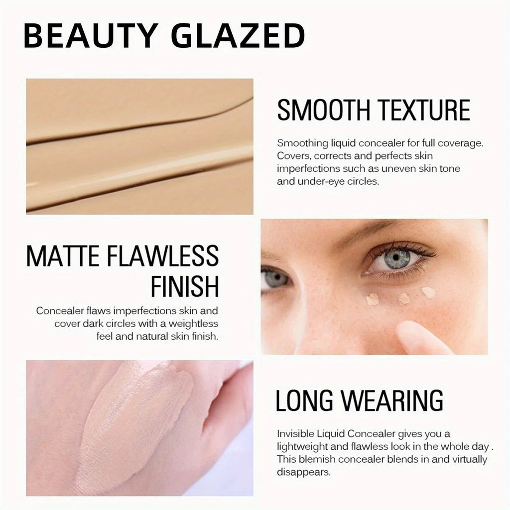 BEAUTY GLAZED 3Pcs Face Makeup Set,Matte Long lasting Waterproof Liquid Foundation+Primer+Puff BeautyBond