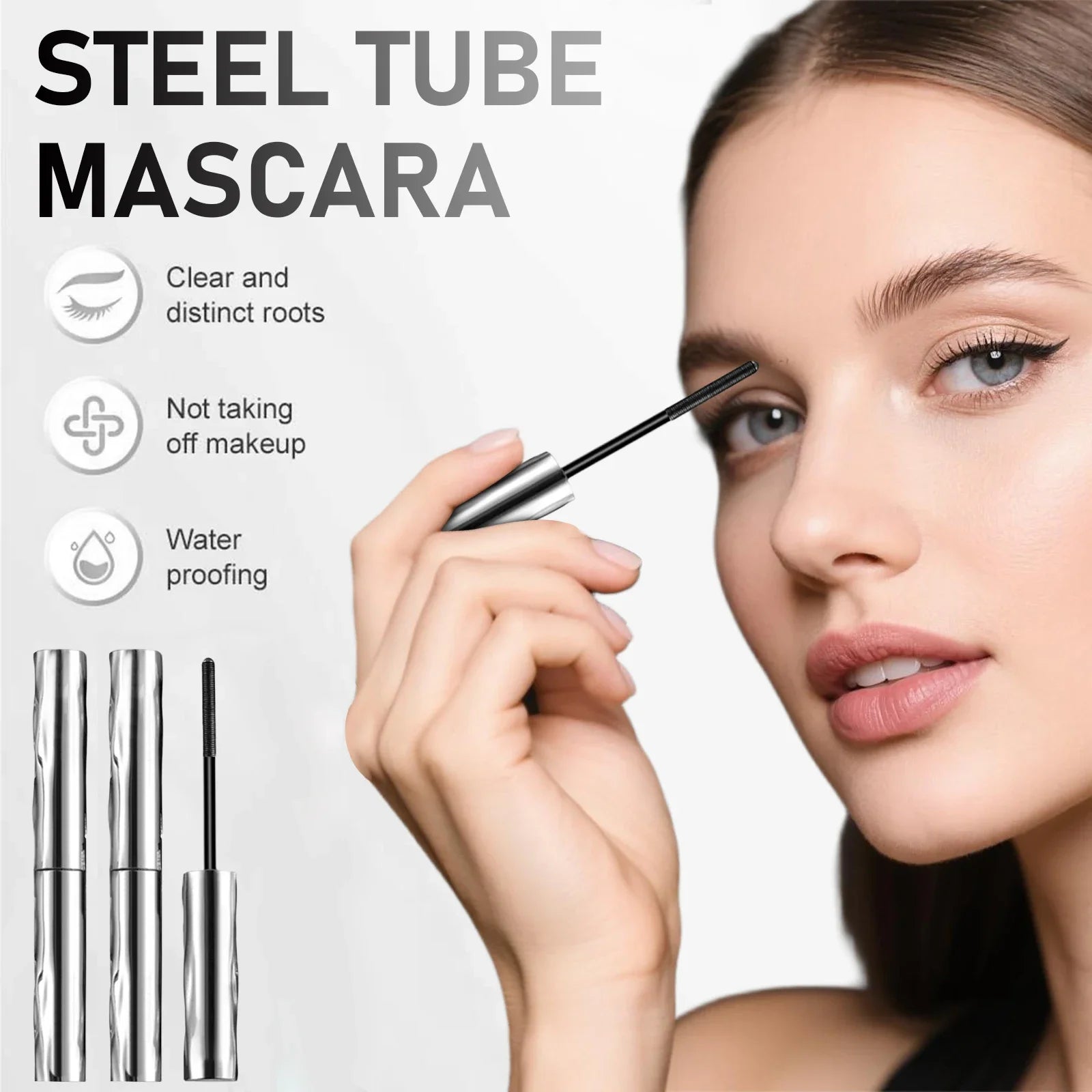Waterproof Metallic Tube Mascara Black Silk Fiber Long Curling Non-Clumping Eyelash Extensions Spiral Makeup for Eyes BeautyBond