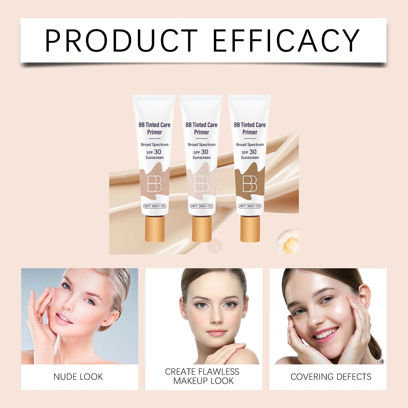 Sunscreen BB Cream Protect Sun Burn Calm Redness Balance Oil Shine Conceal Face Blemish Enhance Skin Barrier Portable Concealer BeautyBond