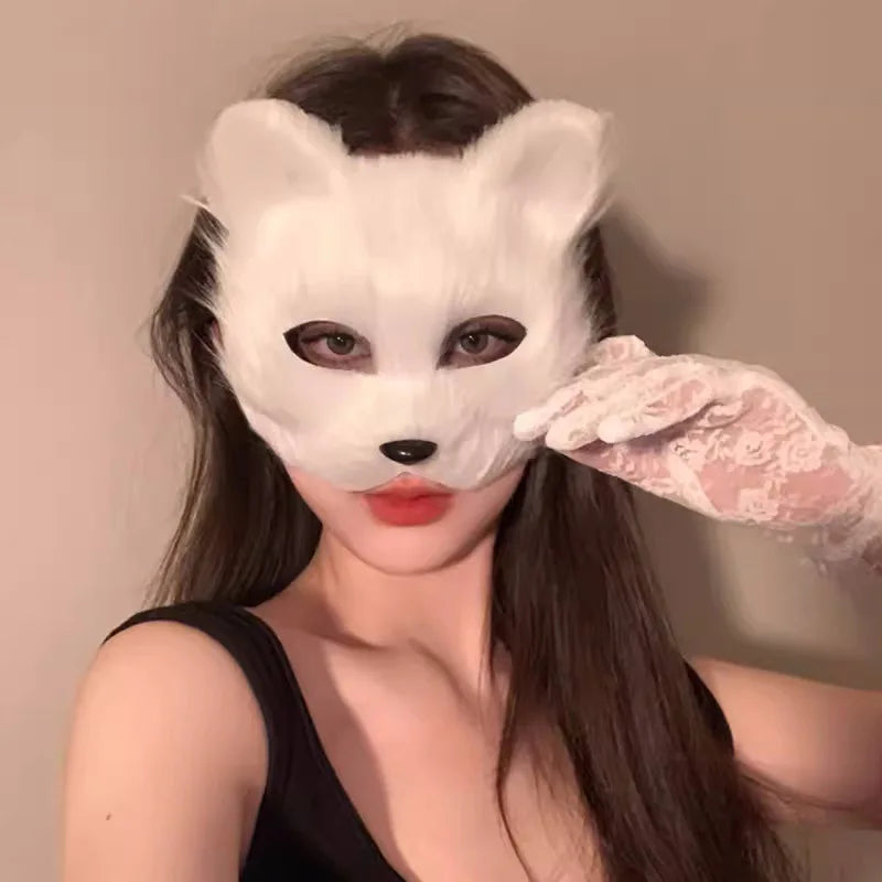 Plush Therian Mask Halloween Cosplays Costume Accessorie Dress up Sexy Cats Mask Half Face Faux Furs Foxes  Mask BeautyBond