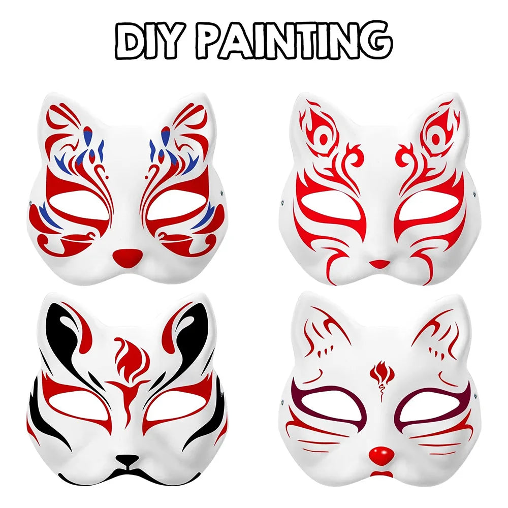 5/10/20/50 PCS Therian Masks White Cat Masks Blank DIY Halloween Mask Animal Half Facemasks Masquerade Cosplay Party BeautyBond